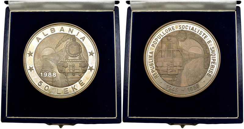 Albania - 50 Leke Piedfort 1988 - 42° anniversario della 1ª ferrovia albanese - ...
