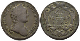 Austria - 1 Kreuzer 1760 W (Vienna) - Cu - gr. 10,55 - KM#1993

qBB

SPEDIZIONE SOLO IN ITALIA - SHIPPING ONLY IN ITALY