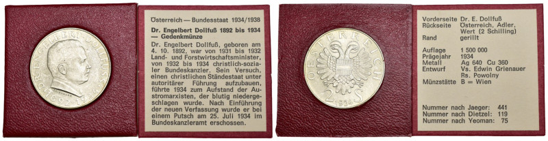 Austria - 2 Schilling 1934 - Morte di Engelbert Dollfuß - Ag - in folder - KM#28...