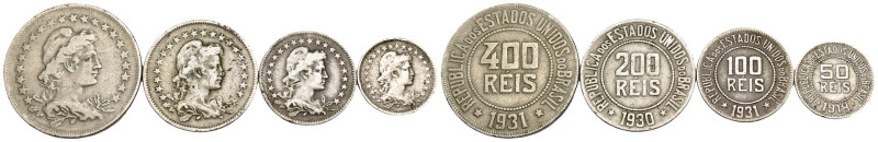 Brasile - Lotto di 4 monete: 400 Reis 1931 CuNi KM#520 - 200 Reis 1930 CuNi KM#5...
