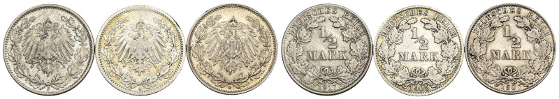 Germania - Lotto di 3 monete da 1/2 Mark 1905 A, 1907 D e 1917 J Ag KM#17

SPE...