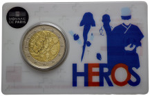 Francia - 2 Euro 2020 - Ricerca medica - Bimetallico: centro in nickel rivestito di ottone al nichel con anello in rame-nichel - Coin Card "Heros" - K...