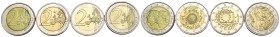 Vari - Lotto di 4 monete: Belgio 2 Euro 2005 Rinnovo dell'Unione economica Belgio-Lussemburgo Bimetallico KM#240 - Lussemburgo 2 Euro 2012 10 anni di ...