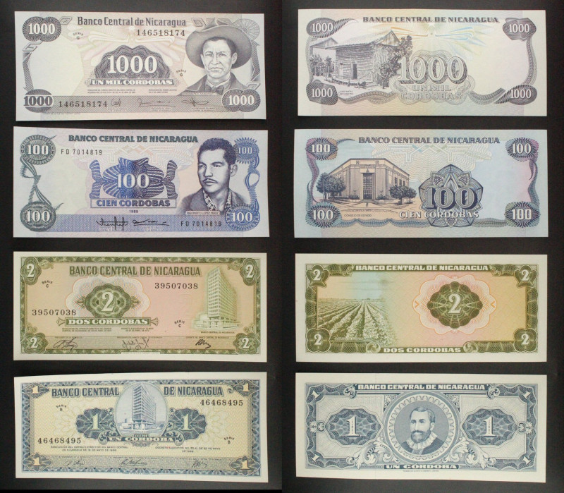 Nicaragua - Lotto di 4 banconote: 1000 Cordobas 1985 P#145 - 100 Cordobas 1985 P...