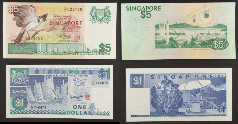 Singapore - Lotto di 2 banconote: 5 Dollari 1976 P#10 - 1 Dollaro 1987 P#18

c...