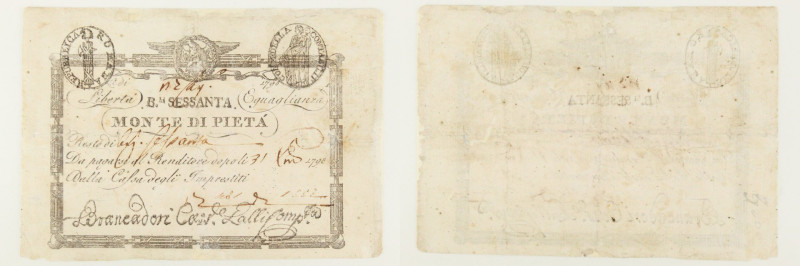 Repubblica Romana - Monte di Pietà - banconota 60 Baiocchi 1798 - restaurata

...