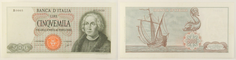 Repubblica Italiana - banconota 5000 Lire Cristoforo Colombo 1° Tipo 03/09/1964 ...