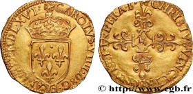 CHARLES IX
Type : Écu d'or au soleil, 1er type, sans le titre REX 
Date : 1566 
Mint name / Town : Bordeaux 
Quantity minted : 11904 
Metal : gold 
Mi...