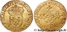 CHARLES IX
Type : Écu d'or au soleil, 1er type 
Date : 1566 (MDLXVI) 
Mint name / Town : Paris 
Quantity minted : 180450 
Metal : gold 
Millesimal fin...