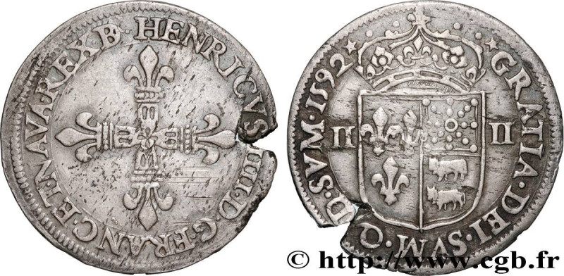 HENRY IV
Type : Quart d'écu de Béarn 
Date : 1592 
Mint name / Town : Pau 
Quant...