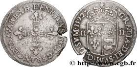 HENRY IV
Type : Quart d'écu de Béarn 
Date : 1592 
Mint name / Town : Pau 
Quantity minted : 16677 
Metal : silver 
Millesimal fineness : 917  ‰
Diame...
