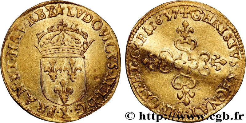 LOUIS XIII
Type : Écu d'or au soleil, à la croix anillée fleurdelisée 
Date : 16...