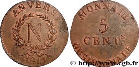 PREMIER EMPIRE / FIRST FRENCH EMPIRE
Type : 5 cent. Anvers à l'N, grand module 
Date : 1814 
Mint name / Town : Anvers 
Quantity minted : 180 
Metal :...