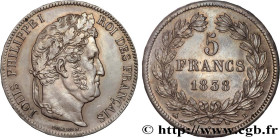 LOUIS-PHILIPPE I
Type : 5 francs IIe type Domard 
Date : 1838 
Mint name / Town : Rouen 
Quantity minted : 4001143 
Metal : silver 
Millesimal finenes...