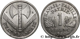 FRENCH STATE
Type : 1 franc Francisque, légère, petit c 
Date : 1944 
Mint name / Town : Castelsarrasin 
Quantity minted : inclus 
Metal : aluminium 
...