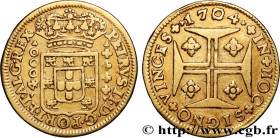 PORTUGAL - KINGDOM OF PORTUGAL - PEDRO II
Type : 4000 Reis 
Date : 1704 
Mint name / Town : Lisbonne 
Quantity minted : - 
Metal : gold 
Millesimal fi...