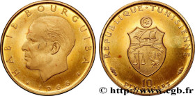 TUNISIA
Type : 10 Dinars Proof Habib Bourguiba 
Date : 1966 
Mint name / Town : Paris 
Quantity minted : - 
Metal : gold 
Millesimal fineness : 900  ‰...