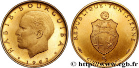 TUNISIA
Type : 5 Dinars Proof Habib Bourguiba 
Date : 1967 
Mint name / Town : Paris 
Quantity minted : - 
Metal : gold 
Millesimal fineness : 900  ‰
...