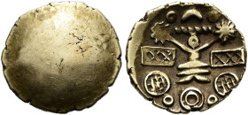 ENGLAND. CANTII. Früher Tropaion-Typus. Viertelstater ø 13mm (1.26g). 45 - 40 v. Chr. Vs. Glatt. Rs.: Stilisiertes Tropaion, seitlich zwei rechteckige...