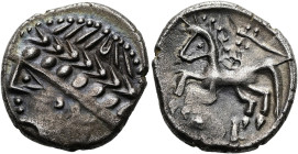 GALLIEN. SÜDOSTGALLIEN. Allobroges und Rhonetal. Drachme ø 13mm (2.30g). 2. Jh. v. Chr. Vs.: Stilisierter Kopf des Apollon mit Lorbeerkranz n. l. Rs.:...