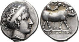 KAMPANIEN. NEAPOLIS. Didrachme ø 21mm (7.42g). 350 - 325 v. Chr. Vs.: Kopf der Parthenope mit breitem Haarband n. r. Rs.: ΝΕΟΠΟΛΙΤΗΣ, Nike bekränzt ei...