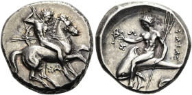 KALABRIEN. TARENT. Didrachme ø 20mm (7.91g). 315 - 300 v. Chr. Vs.: Reiter mit Schild u. Speeren n. r. Darunter ΣΑ. Rs.: ΤΑΡΑΣ, Phalantos mit Kantharo...