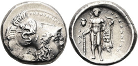 LUKANIEN. HERAKLEIA. Didrachme ø 22mm (7.88g). 281 - 278 v. Chr. Vs.: ΙΗΡΑΚΛΗΙΩΝ, Kopf der Athena mit korinthischem Helm n. r., auf dem Helmkessel Sky...