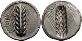 LUKANIEN. METAPONT. Didrachme ø 26mm (7.44g). 540 - 510 v. Chr. Vs.: META, Kornähre. Rs.: Kornähre incus. Noe Klasse VI 131-122 (stgl.); HN Italy 1479...