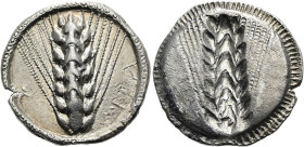 LUKANIEN. METAPONT. Didrachme ø 24mm (7.77g). 510 - 470 v. Chr. Vs.: META, Kornähre. Rs.: Kornähre incus. Noe Class IX 184; HN Italy 1482; HGC 1, 1028...