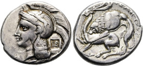 LUKANIEN. VELIA. Didrachme ø 22mm (7.43g). ca. 280 v. Chr. Vs.: Kopf der Athena mit attischem Helm n. l., darauf als Helmzier Pegasos, auf dem Nackens...