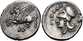 BRUTTIUM. LOKROI. Didrachme ø 23mm (8.59g). 350 - 275 v. Chr. Vs.: Pegasos n. l. fliegend. Rs.: ΛΟΚΡΩΝ, Kopf der Athena mit korinthischem Helm n. l. C...