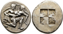 THRAKISCHE INSELN. THASOS. Stater ø 21mm (9.54g). Ende 6. Jh. v. Chr. Vs.: Bärtiger Satyr im Knielaufschema n. r. eine Nymphe davontragend. Rs.: Viert...