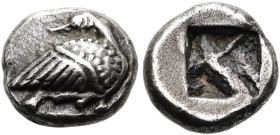 MAKEDONIEN. EION. Diobol ø 9mm (1.16g). 460 - 400 v. Chr. Vs.: Sich umwendende Gans n. r. Rs.: Viergeteiltes Incusum. HGC 515; Jameson 944 (dieses Exe...