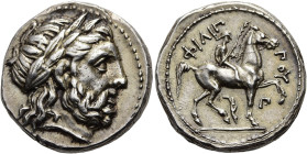 MAKEDONISCHE KÖNIGE. Philipp II., 359 - 336 v. Chr. Tetradrachme ø 25mm (14.52g). Posthum, 323/2 - 316/5 v. Chr. Mzst.Amphipolis. Vs.: Kopf des Zeus m...