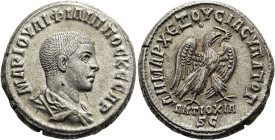 NÖRDLICHE LEVANTE. ANTIOCHIA AM ORONTES. Philipp II. als Caesar, 244 - 247 n. Chr. Billon-Tetradrachme ø 26mm (13.78g). 247 n. Chr. Vs.: ΜΑΡ ΙΟΥΛΙ ΦΙΛ...