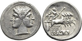 ANONYME PRÄGUNGEN, 280 - 211 V. CHR. Anonym, 225 - 212 v. Chr. Didrachme ø 24mm (6.48g). Mzst.Rom. Vs.: Januskopf mit Lorbeerkranz. Rs.: Jupiter mit l...