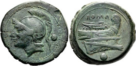 ANONYME PRÄGUNGEN, 280 - 211 V. CHR.. Anonym, 217 - 215 v. Chr. Uncia ø 25mm (14.00g). Mzst.Rom. Vs.: Kopf der Roma mit attischem Helm n. l., dahinter...