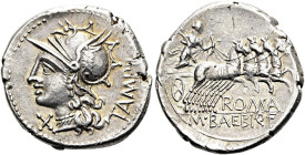 RÖMISCHE REPUBLIK NACH 211 V. CHR. M. Baebius Tampilus, 137 v. Chr. Denar ø 21mm (3.96g). Mzst.Rom. Vs.: TAMPIL, Kopf der Roma mit Collier n. l., davo...