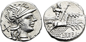 RÖMISCHE REPUBLIK NACH 211 V. CHR. L. Trebanius, 135 v. Chr. Denar ø 18mm (3.66g). Mzst.Rom. Vs.: Kopf der Roma mit geflügeltem Helm n. r., dahinter X...