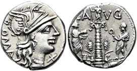 RÖMISCHE REPUBLIK NACH 211 V. CHR. C. Minucius Augurinus, 135 v. Chr. Denar ø 18mm (3.92g). Mzst.Rom. Vs.: ROMA, Kopf der Roma mit Greifenhelm n. r., ...