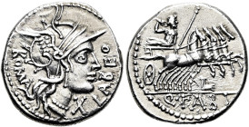 RÖMISCHE REPUBLIK NACH 211 V. CHR. Q. Fabius Labeo, 124 v. Chr. Denar ø 18mm (3.89g). Mzst.Rom. Vs.: ROMA / LABEO, behelmter Kopf der Roma n. r., daru...
