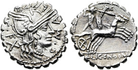 RÖMISCHE REPUBLIK NACH 211 V. CHR. L. Licinius Crassus, Cn. Domitius Ahenobarbus u.a., 118 v. Chr. Denar ø 18mm (3.89g). Mzst.Narbo. Vs.: C MALLE C F,...