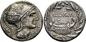RÖMISCHE REPUBLIK NACH 211 V. CHR. Q. Lutatius Cerco, 109 oder 108 v. Chr. Denar ø 18mm (3.83g). Mzst.Rom. Vs.: [ROMA] / CERCO, Kopf der Roma, dahinte...