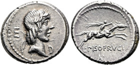 RÖMISCHE REPUBLIK NACH 211 V. CHR. L. Calpurnius Piso Frugi, 90 v. Chr. Denar ø 19mm (3.92g). Mzst.Rom. Vs.: Kopf des Apollo mit Lorbeerkranz n. r., d...