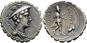 RÖMISCHE REPUBLIK NACH 211 V. CHR. C. Mamilius Limetanus, 82 v. Chr. Denar ø 19mm (3.71g). Mzst.Rom. Vs.: Büste des Merkur mit geflügeltem Petasos u. ...