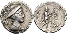 RÖMISCHE REPUBLIK NACH 211 V. CHR. C. Mamilius Limetanus, 82 v. Chr. Denar ø 19mm (3.78g). Mzst.Rom. Vs.: Büste des Merkur mit geflügeltem Petasos u. ...
