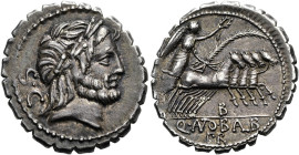 RÖMISCHE REPUBLIK NACH 211 V. CHR. Q. Antonius Balbus, 83 - 82 v. Chr. Denar ø 20mm (4.08g). Mzst.Rom. Vs.: Kopf des Jupiter mit Lorbeerkranz n. r., d...
