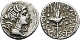 RÖMISCHE REPUBLIK NACH 211 V. CHR. C. Valerius Flaccus, 82 v. Chr. Denar ø 17mm (3.74g). Mzst.Rom. Vs.: Büste der Viktoria n. r., dahinter Kontrollmar...