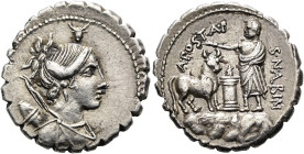 RÖMISCHE REPUBLIK NACH 211 V. CHR. A. Postumius Albinus, 81 v. Chr. Denar ø 20mm (3.93g). Mzst.Rom. Vs.: Drapierte Büste der Diana mit Bogen u. Köcher...