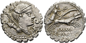 RÖMISCHE REPUBLIK NACH 211 V. CHR. Ti. Claudius Nero, 79 v. Chr. Denar ø 19mm (3.89g). Mzst.Rom. Vs.: S C, drapierte Büste der Diana mit Köcher u. Bog...